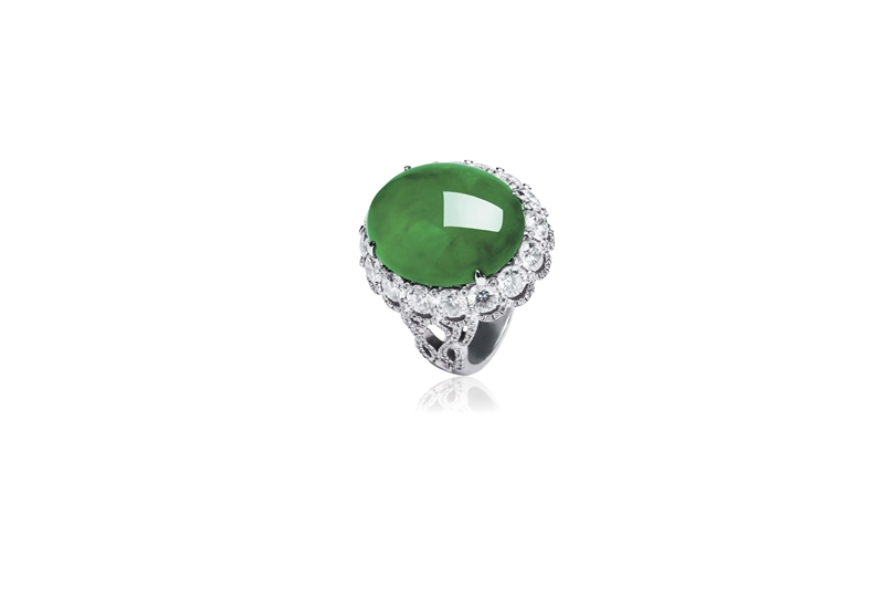 绿色玻璃种翡翠戒指