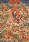 0076  十八世紀 九天仙女（五守捨神唐卡） 西藏  棉布礦物顏料