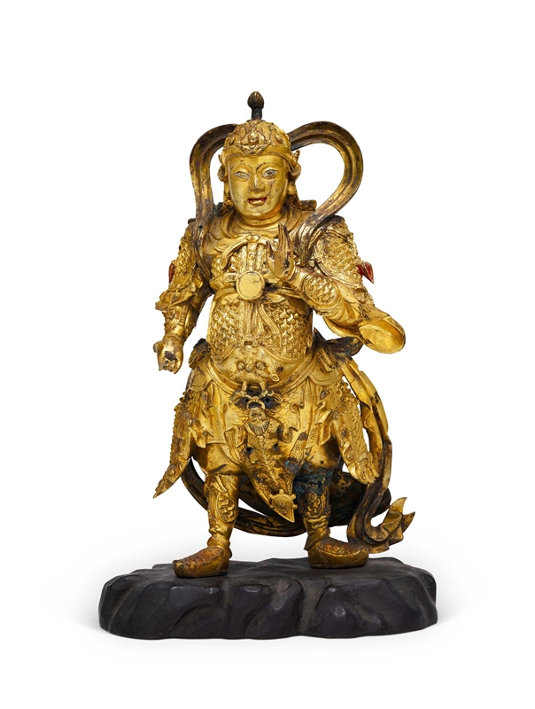 十七世纪 铜鎏金韦陀像（连座）