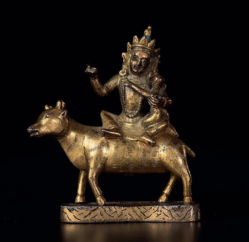 18-19世纪 铜鎏金骑兽佛